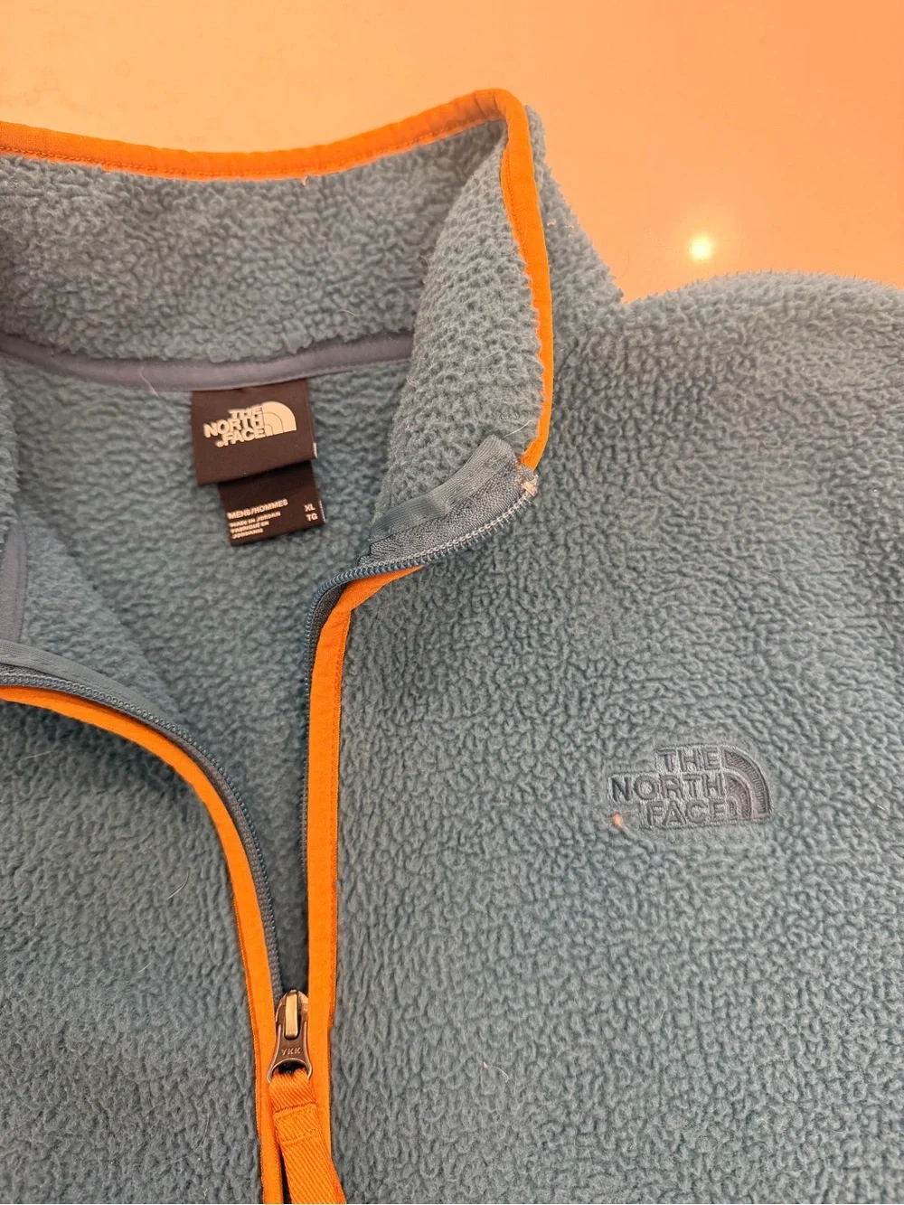 The North Face Men’s XL Teal Blue Orange Trim Full Zip Fleece Jacket